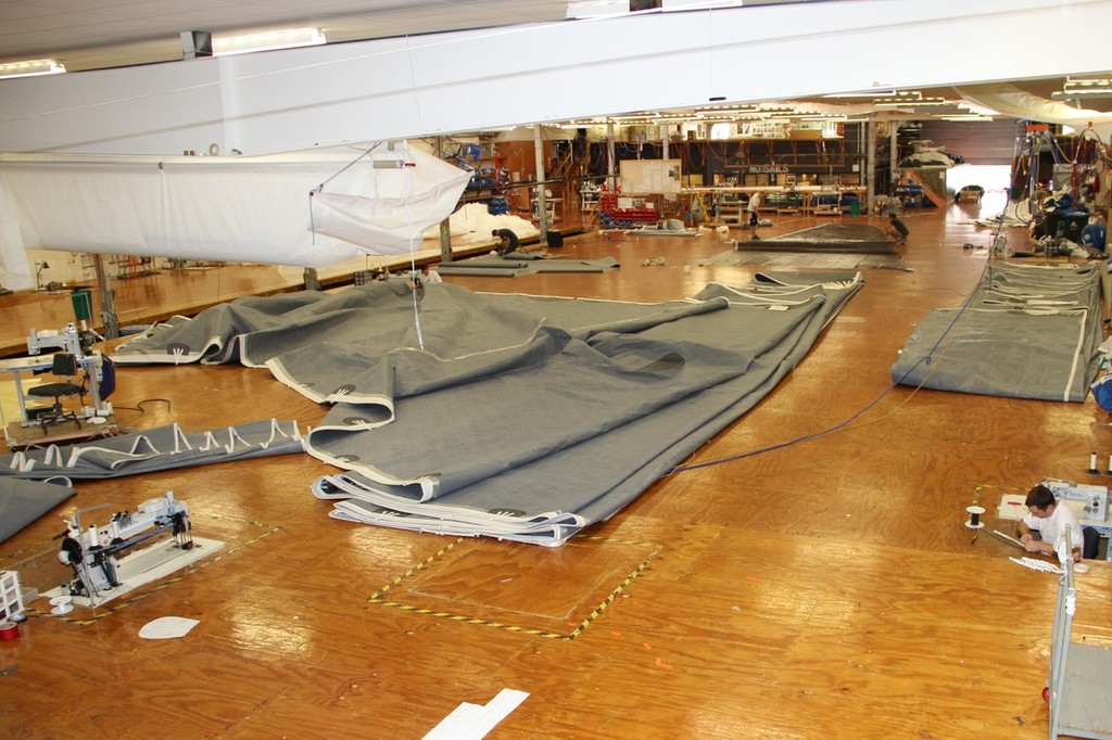 North Sails facility in downtown Auckland - The 60 metre long loft floor close to the Viaduct harbour allows several J class sails to be worked on at one time by two shifts of sailmakers working 20 hours per day. © Richard Gladwell www.photosport.co.nz